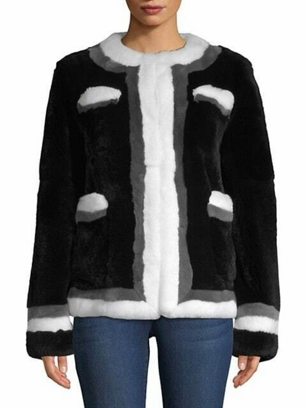 Pologeorgis $1,500 Black White Grey Rabbit Fur Jacket Size Large
